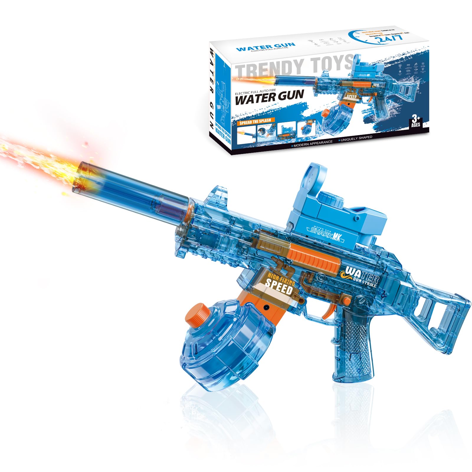 UROINT Electric Water Gun for Kids, Powerful Automatic Water Pistol Blaster Toys, Transparent Electric Squirt Gun Long Range 33FT Outdoor Pool Party Gift for Adults Boys Girls (UMP45 Blue) — image 1