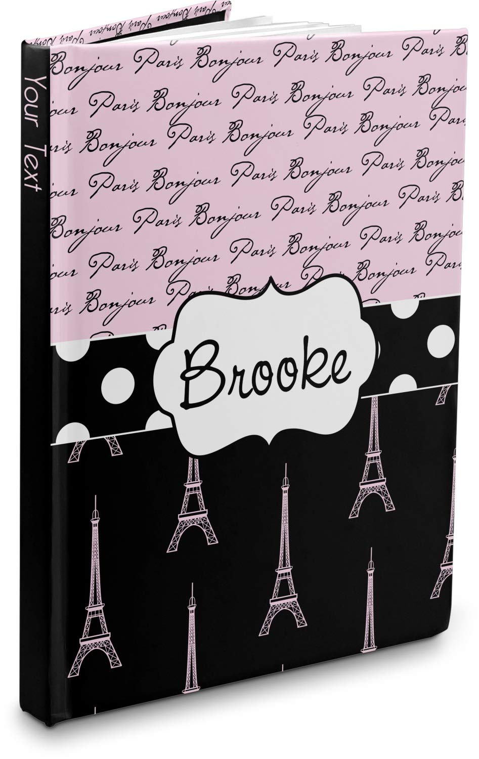 Personalized Paris Bonjour and Eiffel Tower Hardbound Journal - 5.75" x 8"