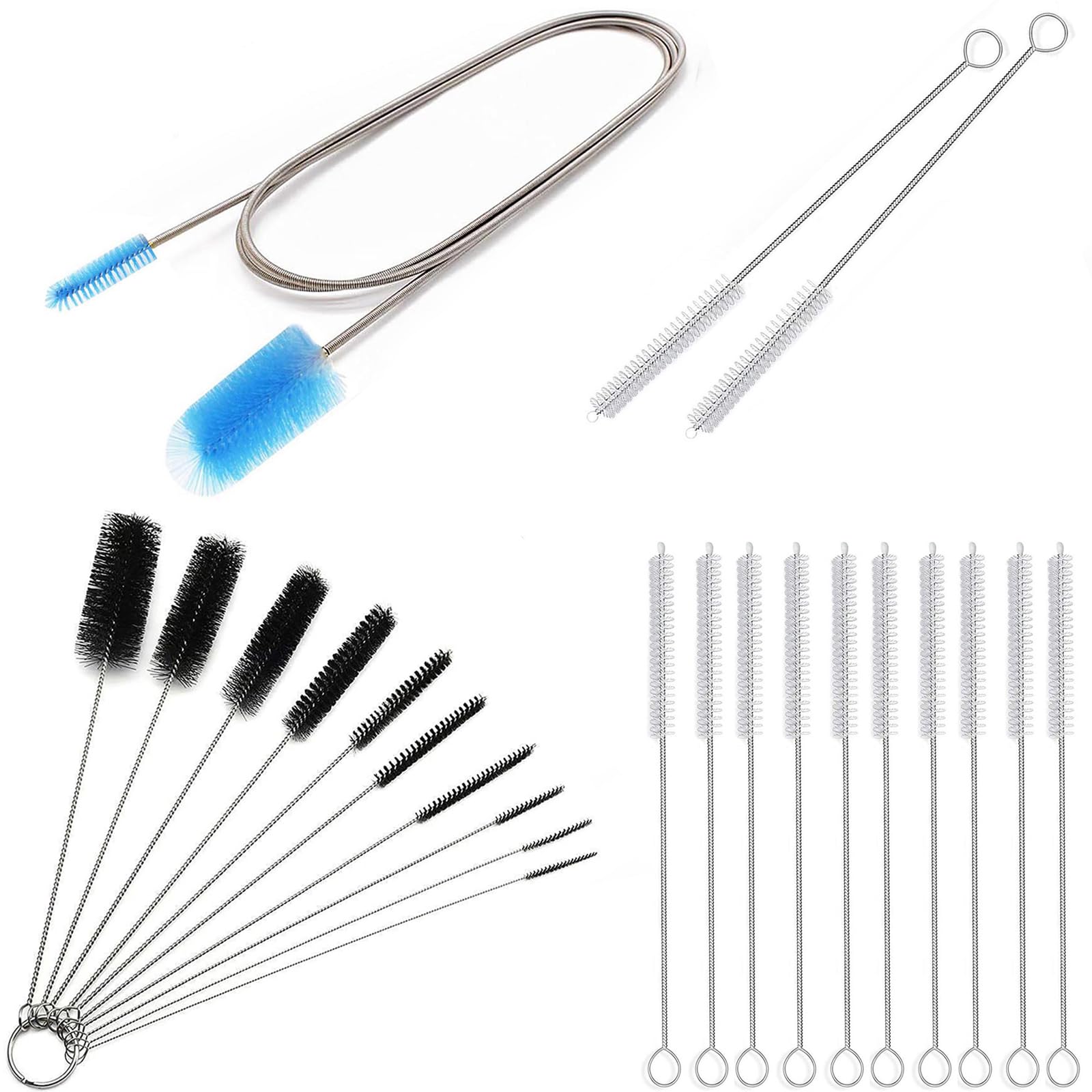 Flexible Drain Brush，Nylon Cleaner Double Ended Elastic Hose Pipe 67-inch and Long Straw Brush, Nylon Pipe Tube Cleaner 8.2-ihch 10 Different Diameters