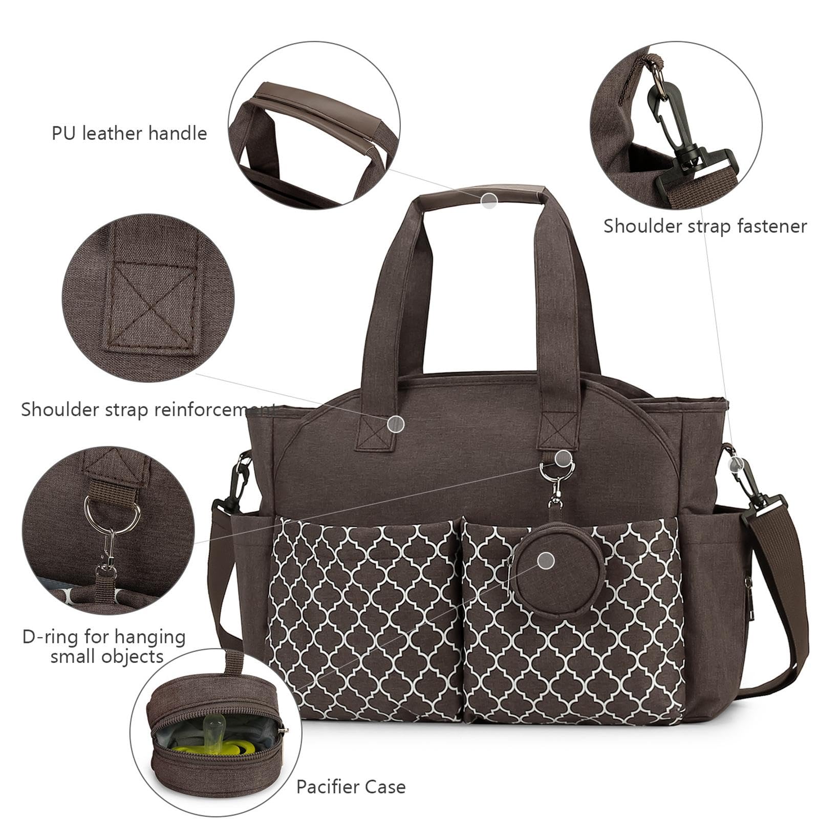 Multifunktionale Wickeltasche, Großes Innenvolumen, Vielseitige Tragemöglichkeiten, Eleganter Stoff in Samtoptik, Geeignet für, Braun