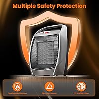 Vista 5 de ZAFRO 1500W Portable Ceramic Space Heater for Indoor Use, 3 Modes Thermostat Adjustable, Tip-Over & Overheat Protection, Quiet Personal Heater