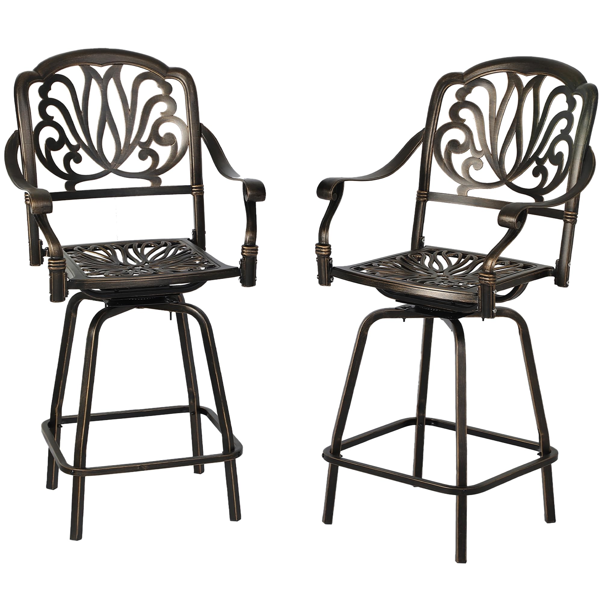 TITIMO Outdoor Patio Swivel Bar Stools - Set of 2 All-Weather Cast Aluminum Height Bistro Chairs Outdoor Furniture Bar Dining Chair for Garden Deck