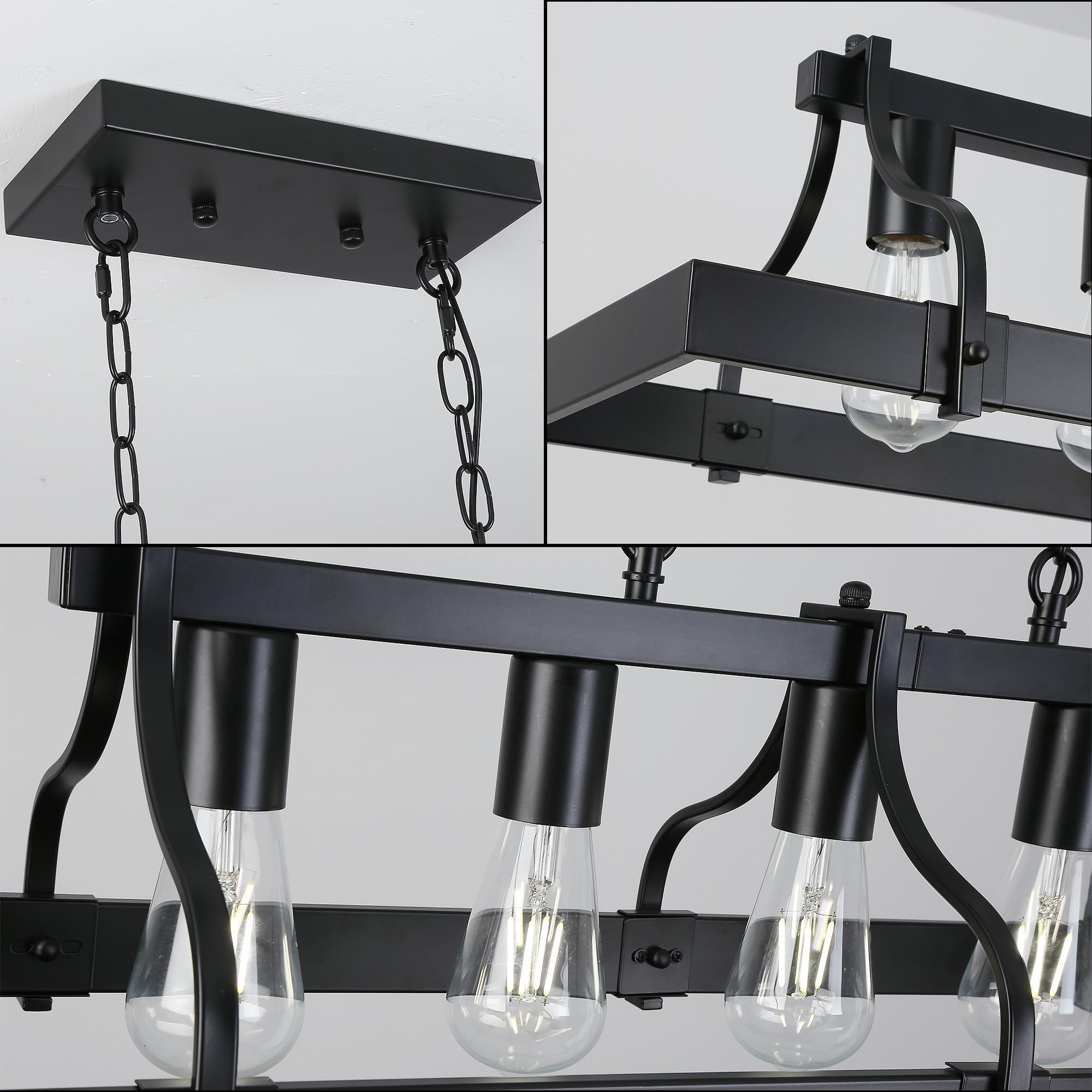 Lampadario A Sospensione A 5 Luci, Imitazione Legno, Lampadario Rustico Lineare, Attacco E27 Per Isola Cucina, Sala Da Pranzo, Ristorante, Lampada A Sospensione, Nero