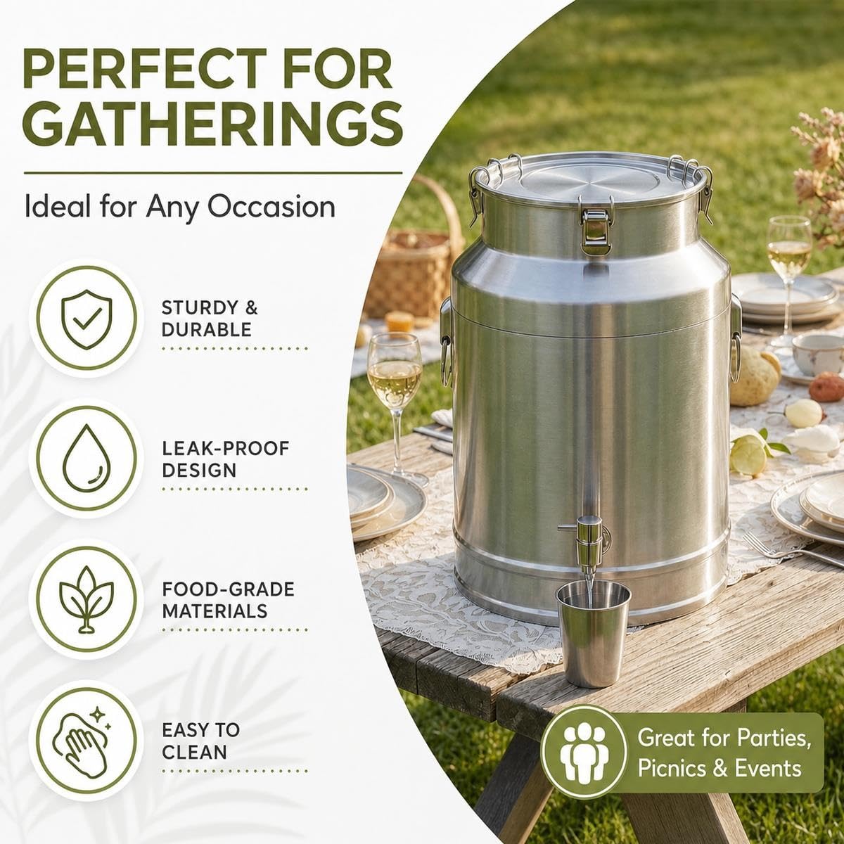 Pot à Lait INOX 5L 18L 35L 88L avec Couvercle Scellé, Seau Alimentaire en Acier Inoxydable Étanche pour Ferme et Cuisine, Bidon de Transport pour Lait, Miel et Céréales(No Spigot,24L/6.34Gal)