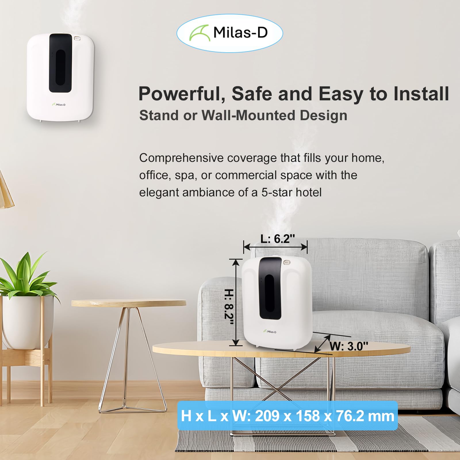 Difusor de aceites esenciales sin agua para el hogar y el comercio, difusor de aromaterapia para habitaciones grandes de hasta 2000 pies cuadrados, máquina de aire inteligente Bluetooth con tecnología