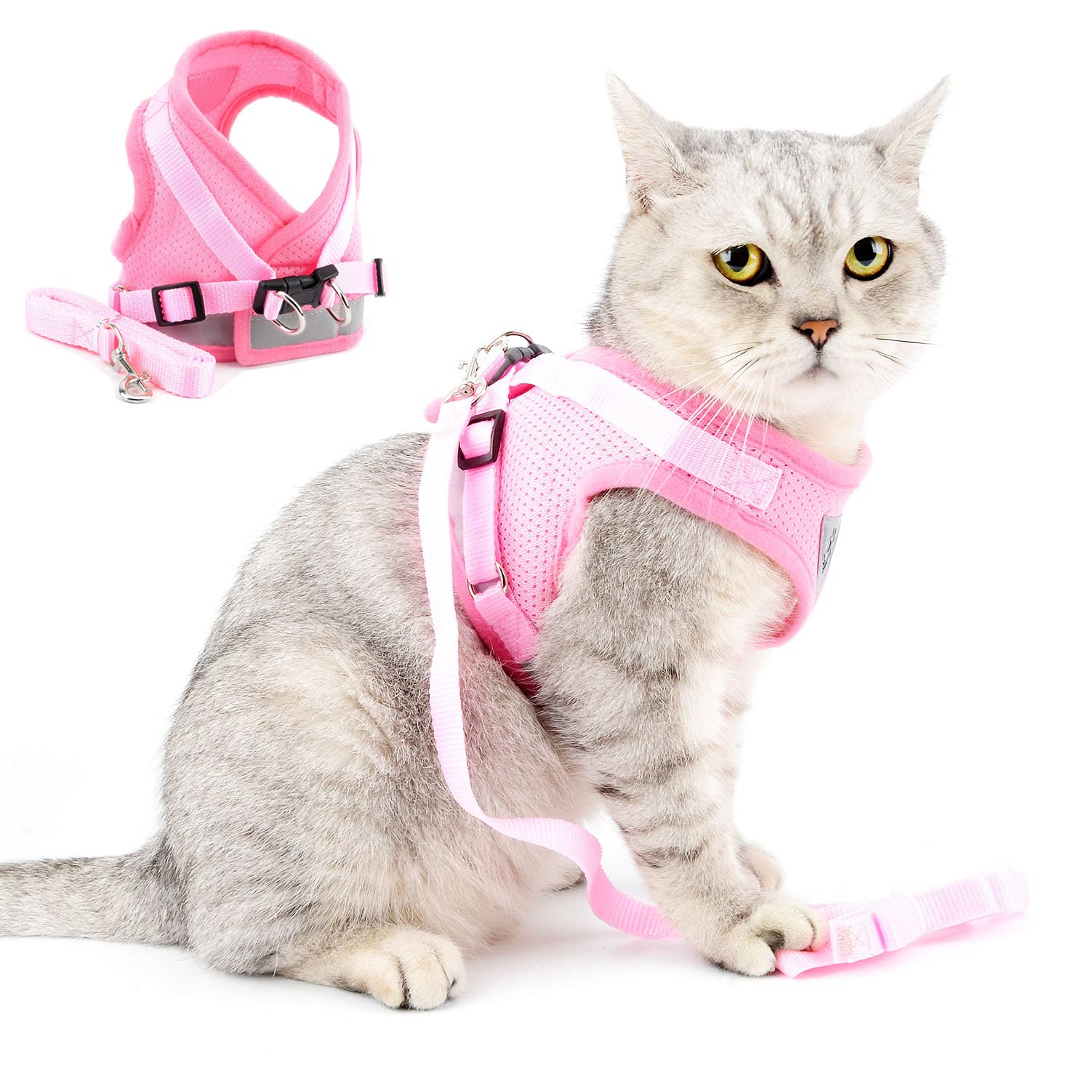 SELMAI Escape proof Cat Harness and Leash Mesh Reflective No Pull No Choke Step-in Padded Vest for Kitten Small Pet Puppy Doggies Easy on off Dog Leads Walking Training Outdoor Pink L โ image 1