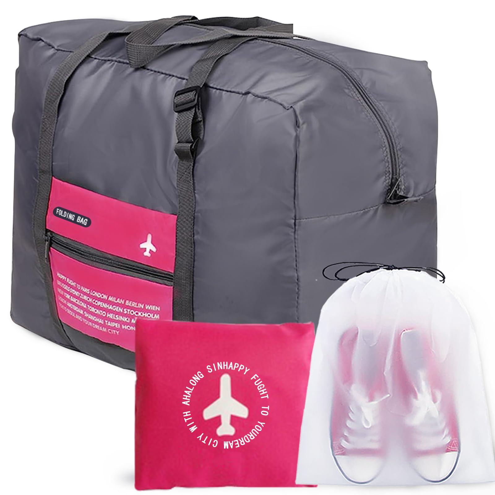 INVODA Travel Bag Foldable Duffle Bag Lightweight Luggage Bag Personal Item Bag for Airlines Weekender Carry on Bag