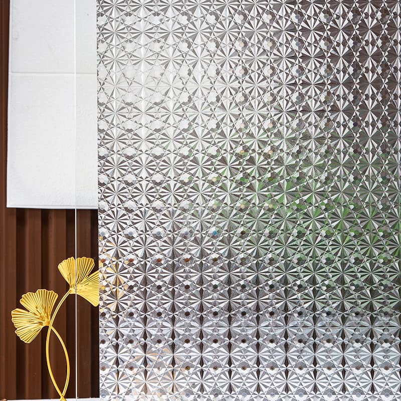 Sichtschutzfolie für Fenster 3D-Eissternmuster, statisches Retro-Dekorationsbadezimmer, Milchglas-Folienfenster(60x100cm)