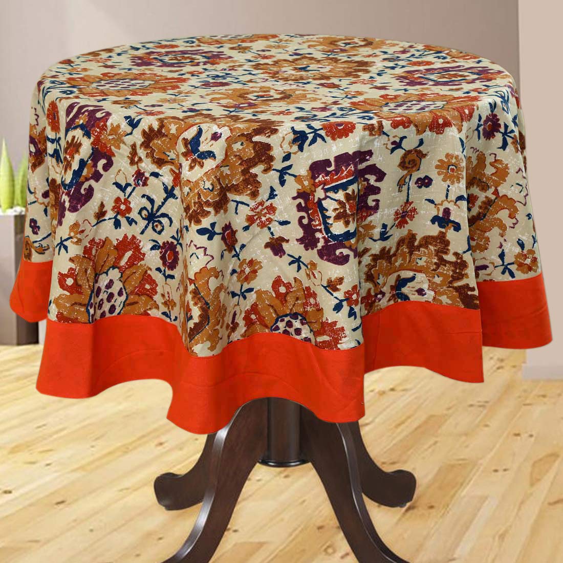 Bilberry Furnishing By Preeti Grover Printed Cotton Washable Round Table Cloth for 4 Seater Dining Table (Multicolour; 60 Inches), Perfect for Gifting and Upgrading Your Home Decor