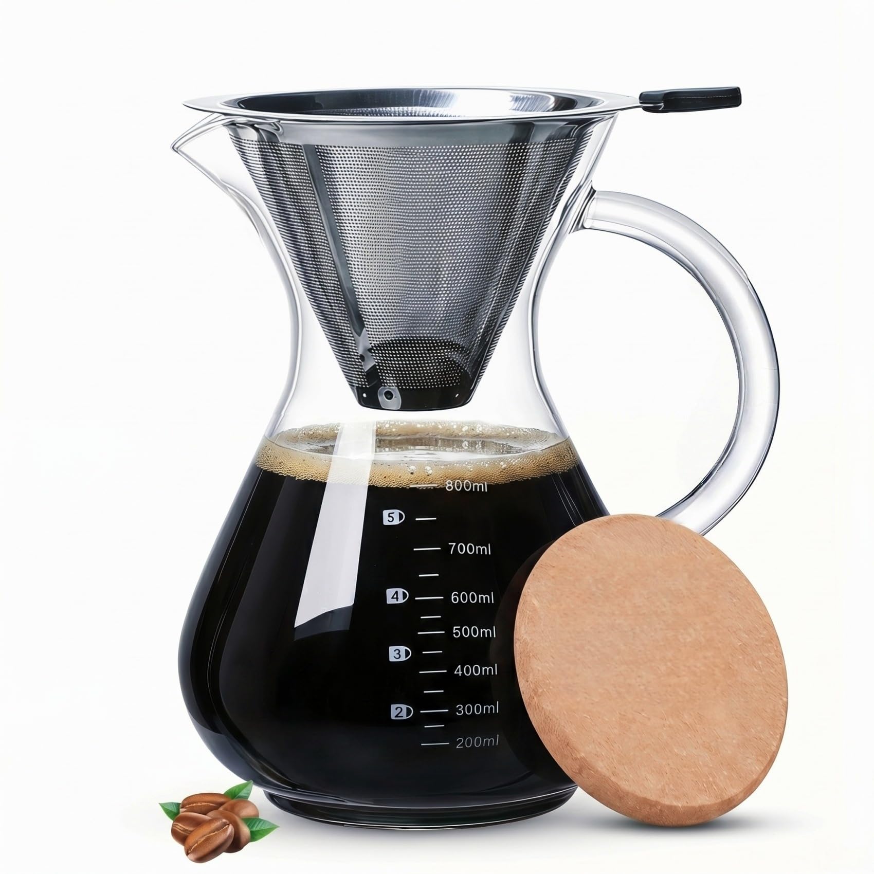 Pour Over Coffee Maker Set with Reusable Stainless Filter 27 fl oz, Heat-Resistant Borosi…