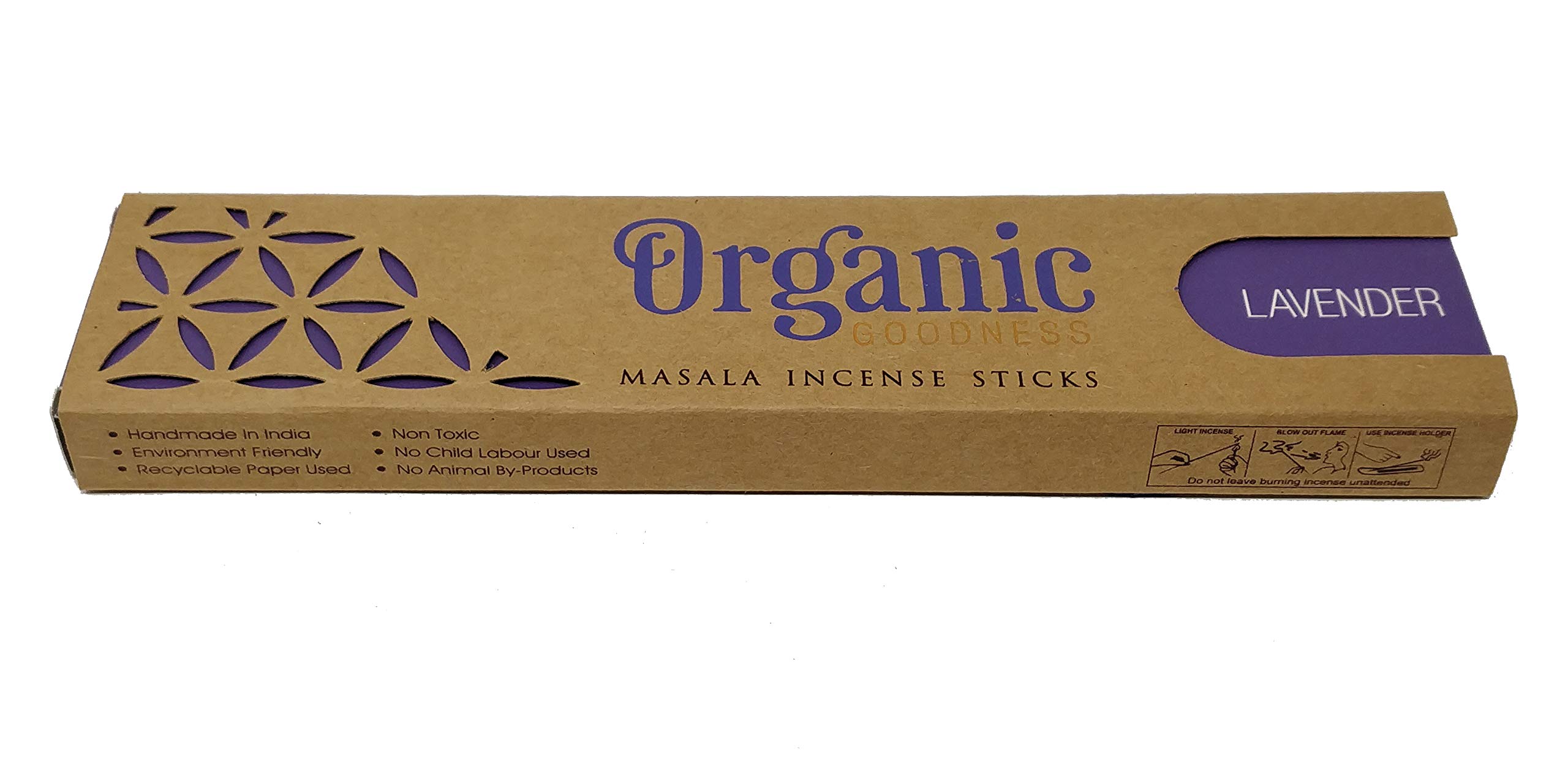 Organic Goodness Lavender Masala Incense Sticks 3 Pack Set with JRose Incense Burner | Handmade in India | Non-Toxic & Vegan | Calming Aromatherapy | Eco-Friendly Recyclable Packaging