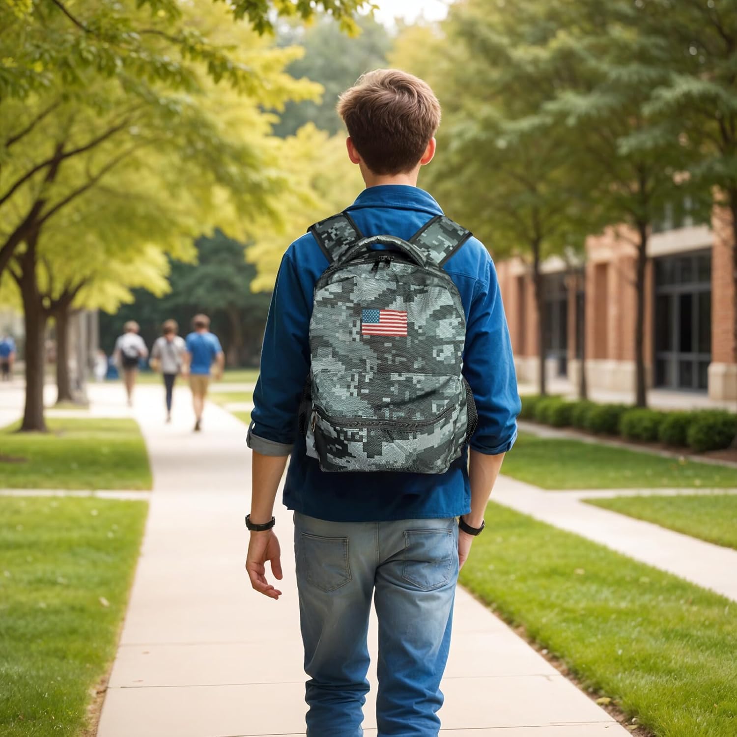 M YESCUSTOM Camo backpack for boys, Vintage USA Flag Backpacks for Students, Lightweight Book Bags Laptop Boys Girls Teen Gifts
