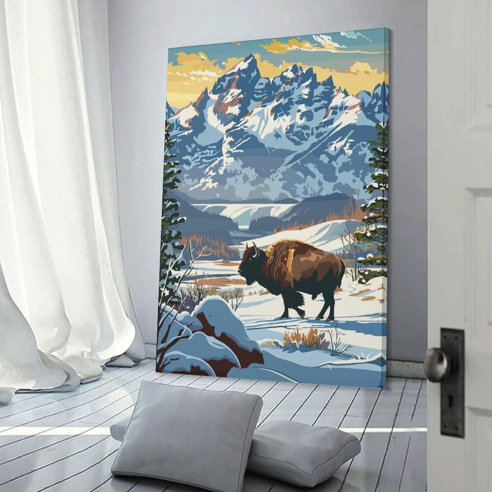 Junmoney Yellowstone National Park in Winter Room Decor Wall Art 16x24inch(40x60cm), for Bedroom Walls, Guest Spaces Or Lounges, An Easy Wall Refresh for Bedrooms