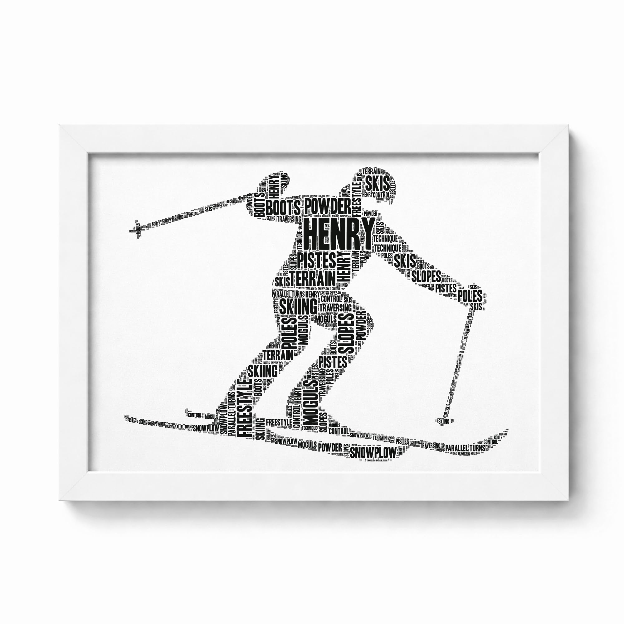 Personalised Skier Word Art Print - Snowboarding Gifts For Him, Her, Men, Women - A5, A4 Prints & Framed