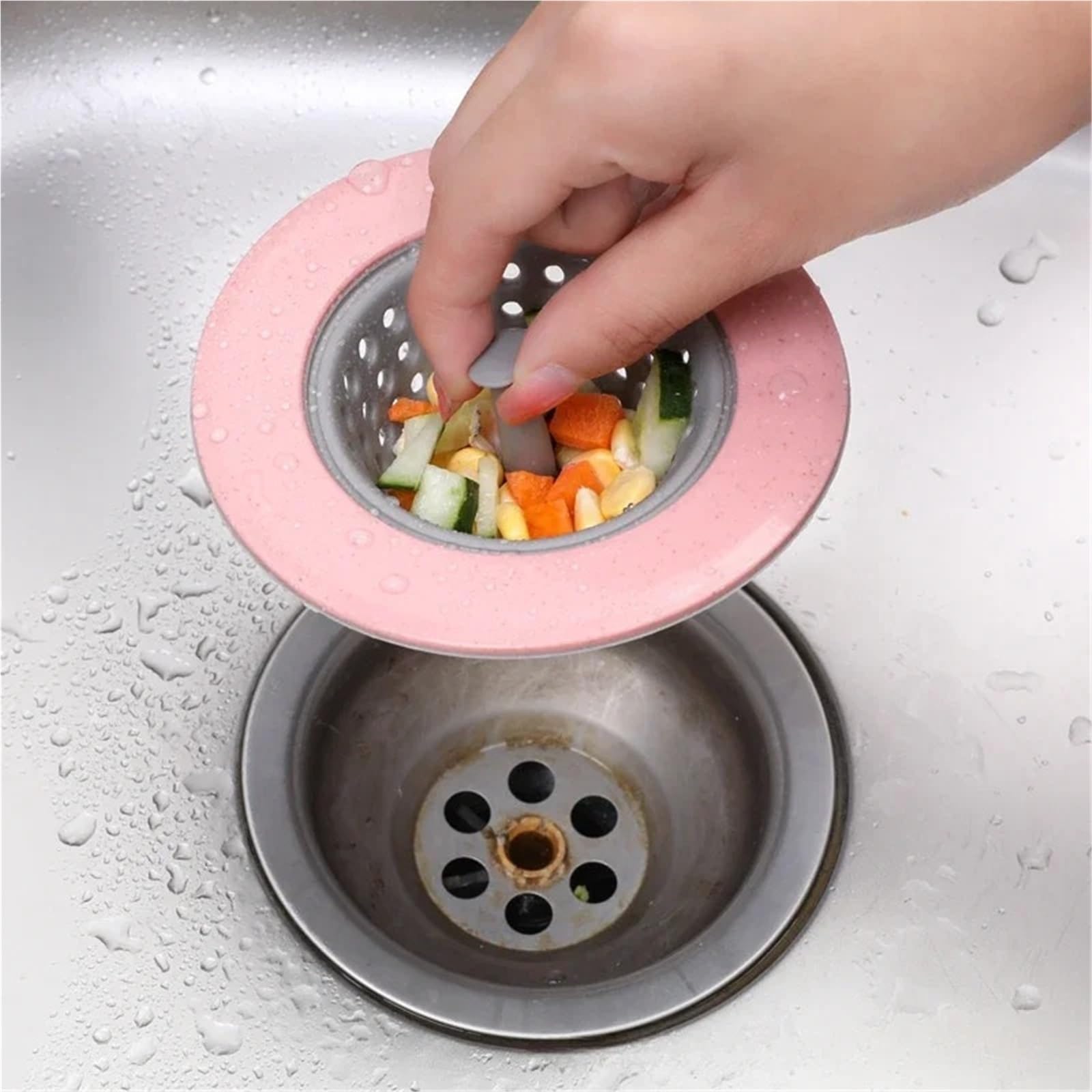 Filtro de Fregadero Cocina, 5 uds., Rellenos Malla, recogedor Pelo/colador con tamiz Silicona for para Bañera,Ducha