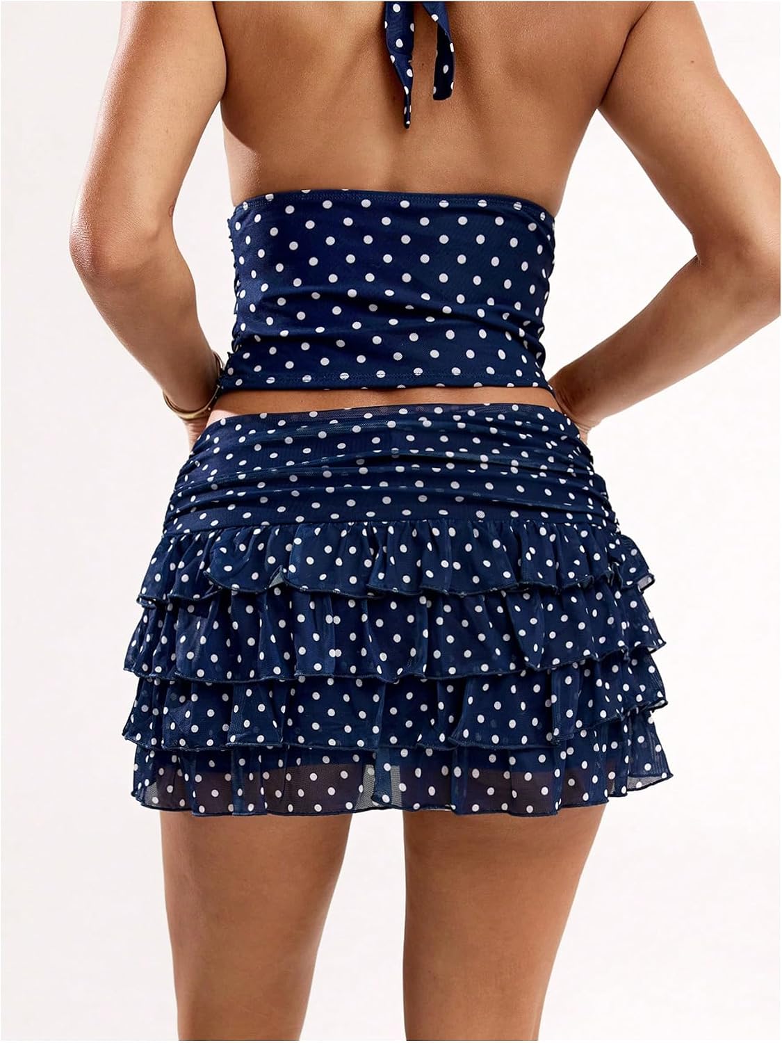 SOLY HUX Women's Polka Dots Ruffle Mini Skirt Layered Low Rise Ruched Y2k A Line Skirts