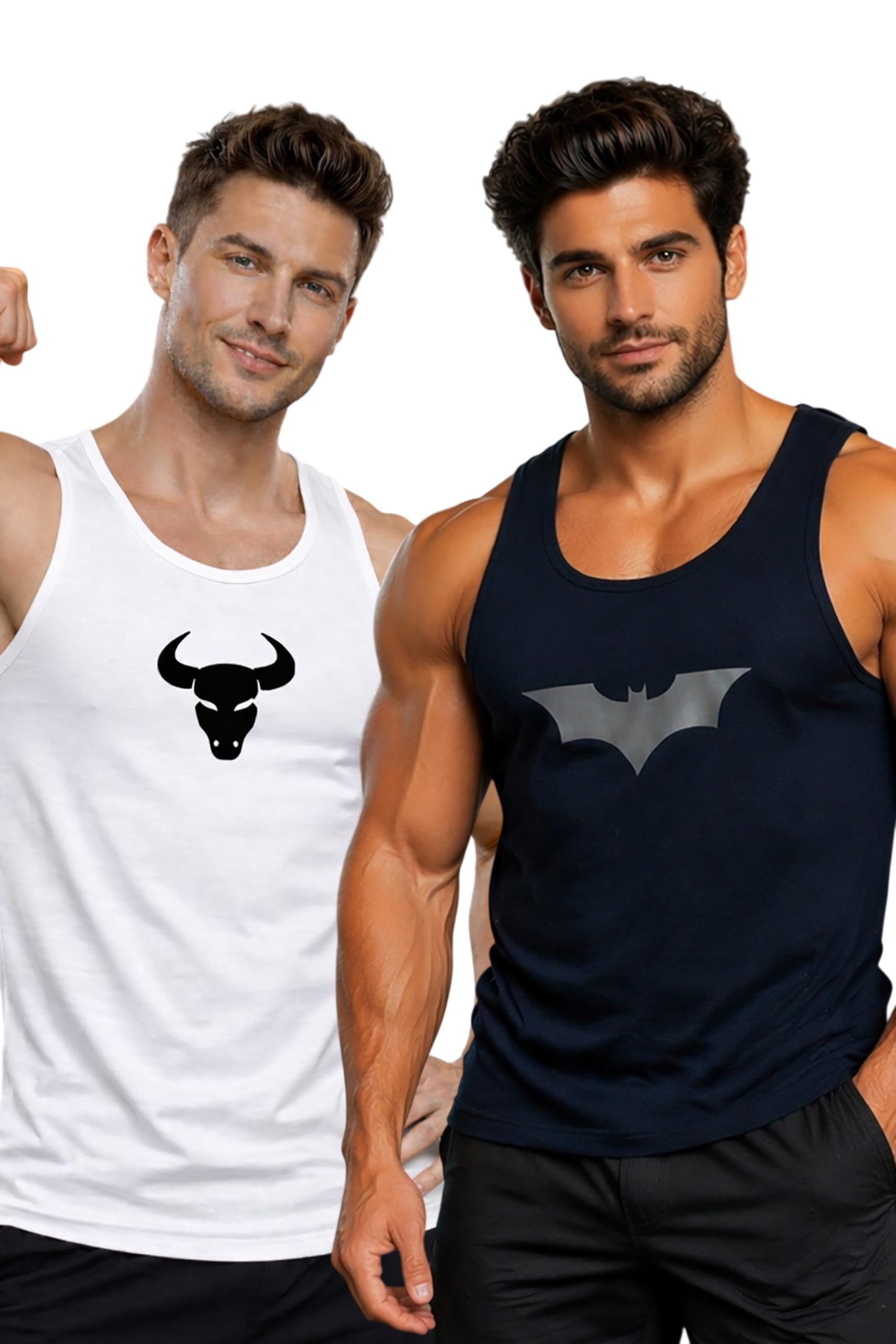 Polyester Letter Printed Vest for Men - Pack of 2 - Navy Blue & White | Round Neck | Sleeveless | Regular Fit | Summer & Gym Wear Tank Top for Men-image-34