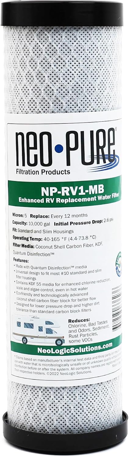Neo-Pure NP-RV1 Replacement RV Water Filter | Compatible with Slimline & Standard Style Housings | 5 Micron Filtration for Clean, Safe Drinking Water (NP-RV1-MB)