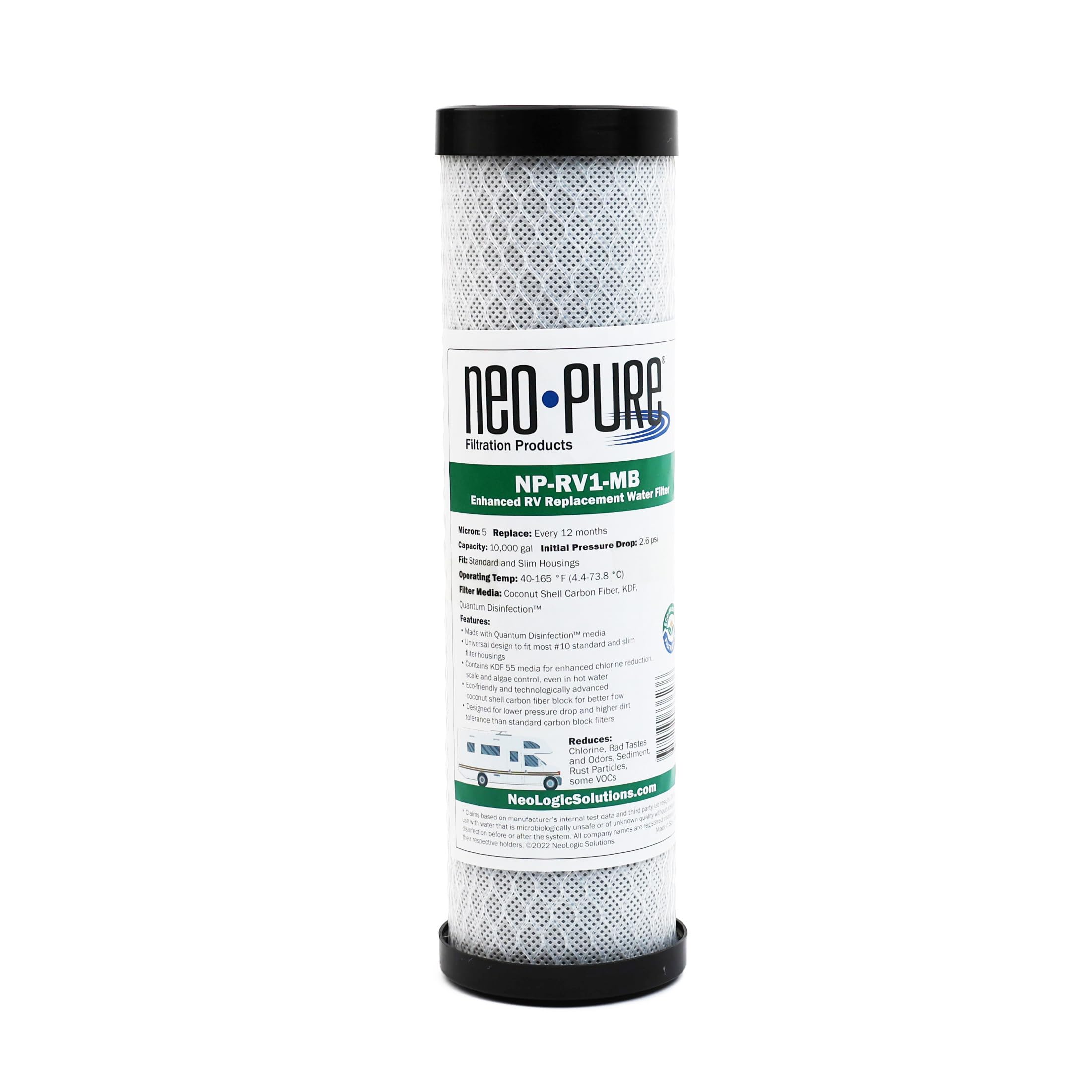 Neo-Pure NP-RV1 Replacement RV Water Filter | Compatible with Slimline &amp; Standard Style Housings | 5 Micron Filtration for Clean, Safe Drinking Water (NP-RV1-MB)