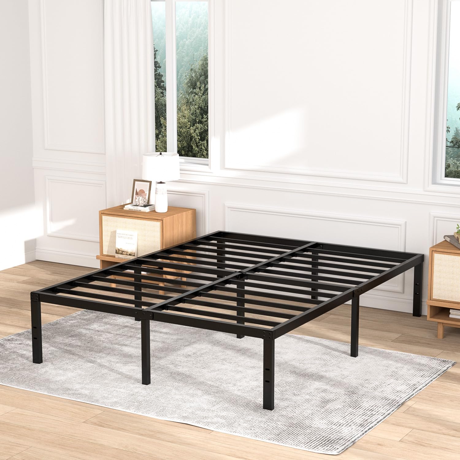 VENI HOME 16 Inch Queen Bed Frame, Metal Platform Bed Frame with Steel Slats, Storage Space Under Frame, Easy to Assemble, No Box Spring Needed