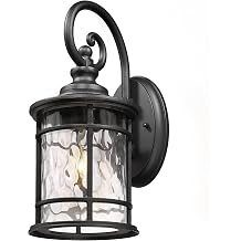 Emliviar Farmhouse Outdoor Light Fixture, 15.5" Exterior Lighting Fixtures with Water Ripple Glass, Die-Casting Aluminum in Black Finish, XE229B-WG BK