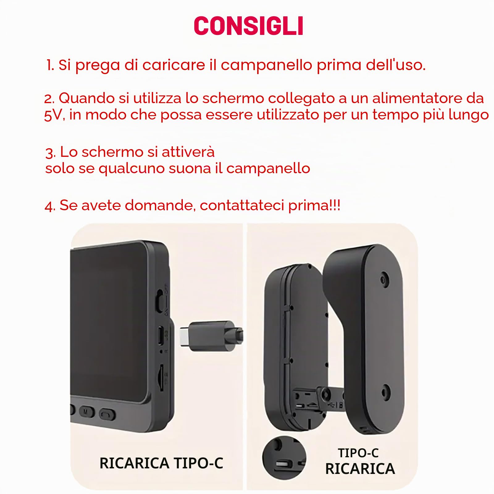 Campanello senza fili con telecamera 1080P Videocitofono con schermo IPS 4,3 pollici Nessun WiFi richiesto Citofono Video Visione Notturna Telecamera HD 120° Citofono Esterno senza fili e Schermo