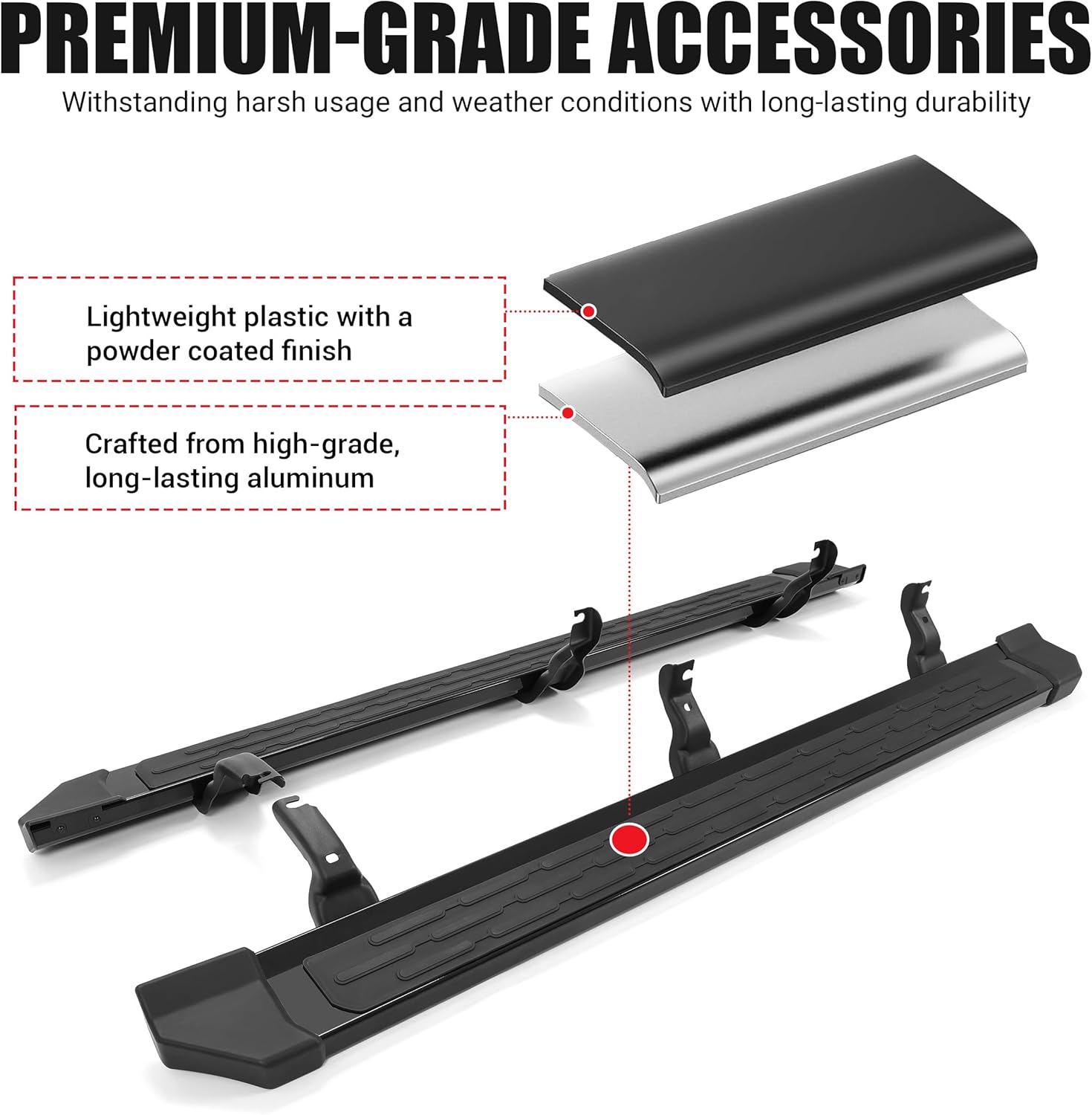 HECASA Running Boards Compatible with 2021-2025 Ford Bronco 4 Door Side Steps Nerf Bars Side Steps Rock Rail Aluminum + ABS Black Platform Style