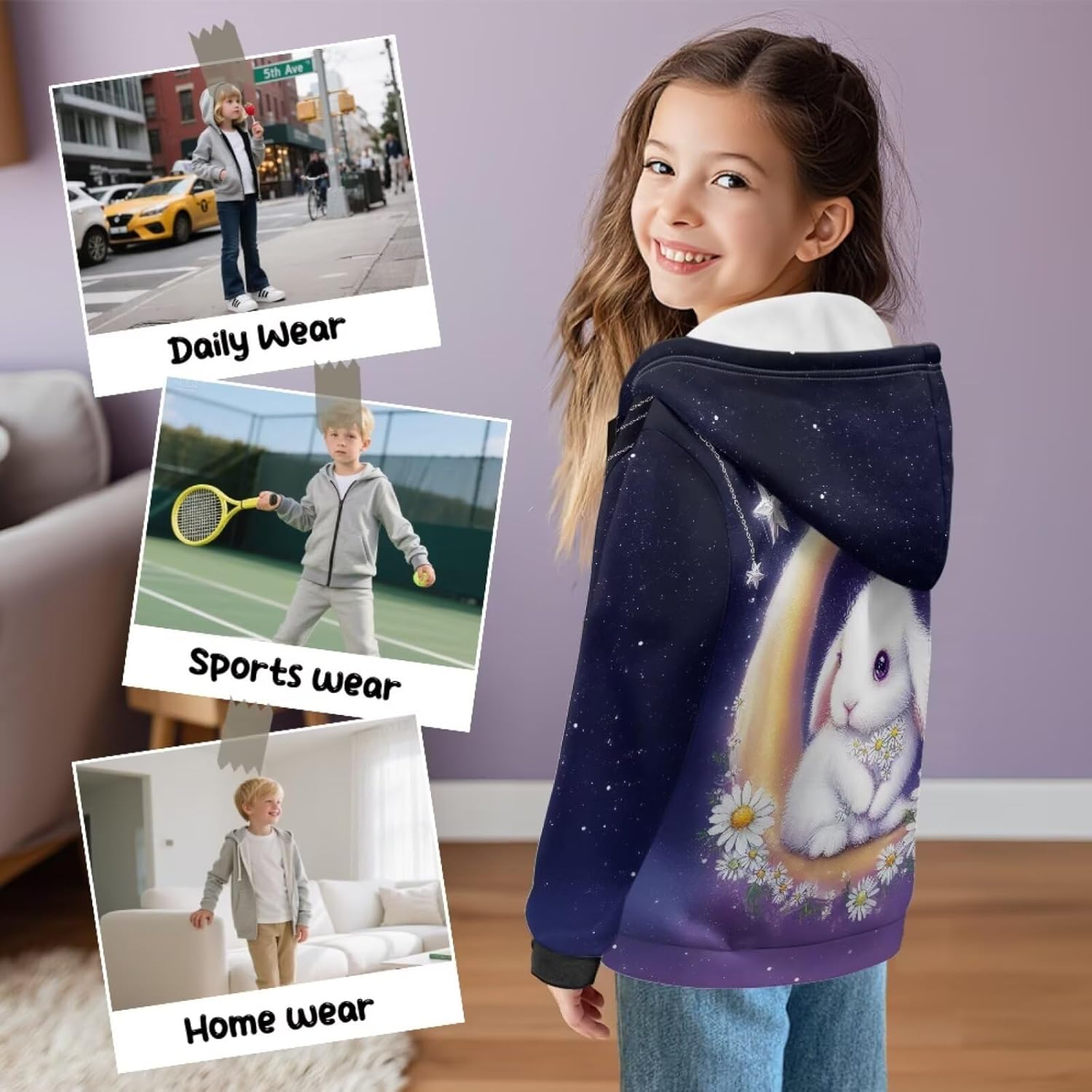 WELLFLYHOM Fleece Lined Zip Up Girls Hooded Sweatshirt 6-16 Long Sleeve Hoodies Full Zipper Top Active Sweater Cardigan