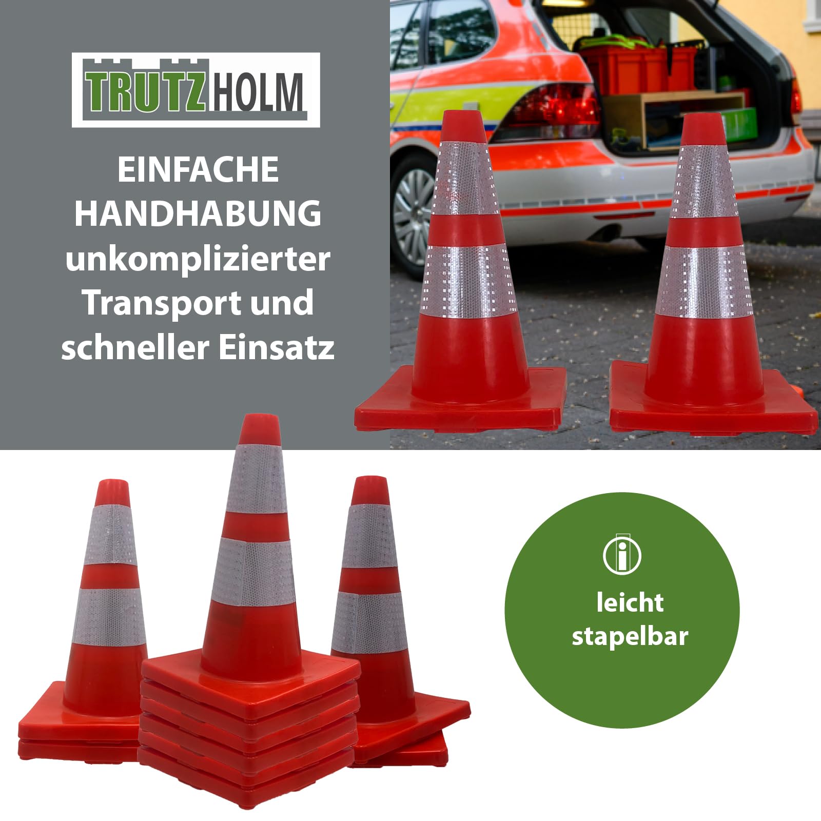 12er Set Verkehrskegel Von ECD Germany – 51 Cm Hoch, Rot-weiß, Reflektierend, Standsicher – Ideal Für Privatgrundstücke & Sport