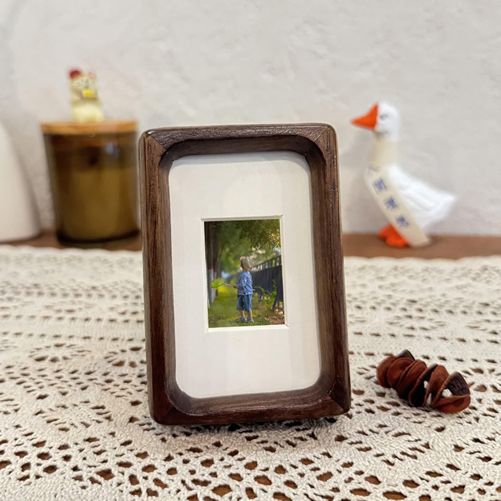 Drewniana ramka na zdjęcia 13X18, Vintage Deco Orzech Prostokąt Akrylowy Pionowy blat