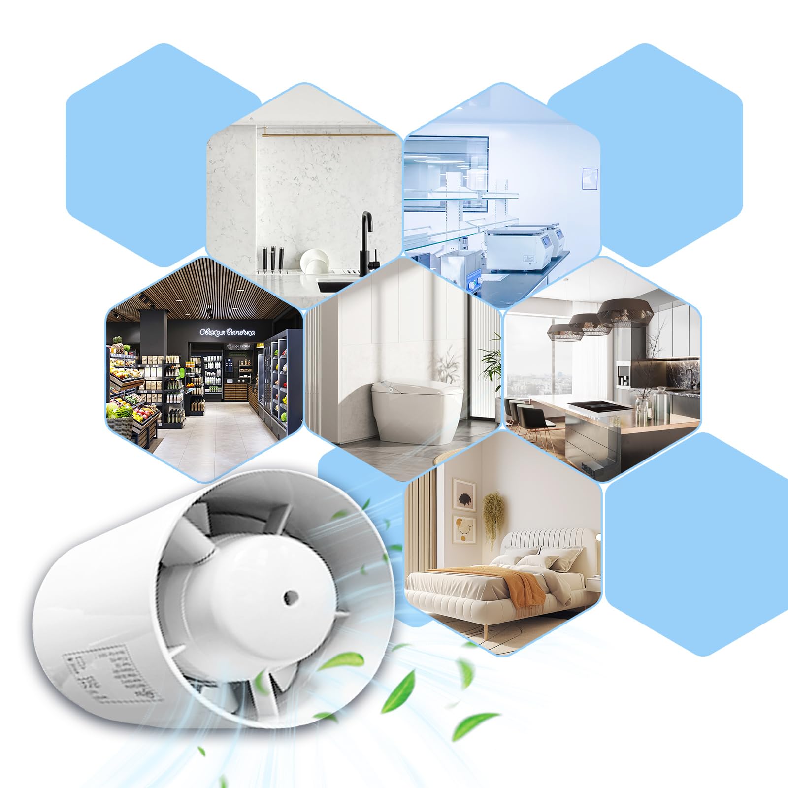 Ventilador de tubo de 100 mm, silencioso, 130 m³/h, para baño, cocina, sótano, invernadero, color blanco