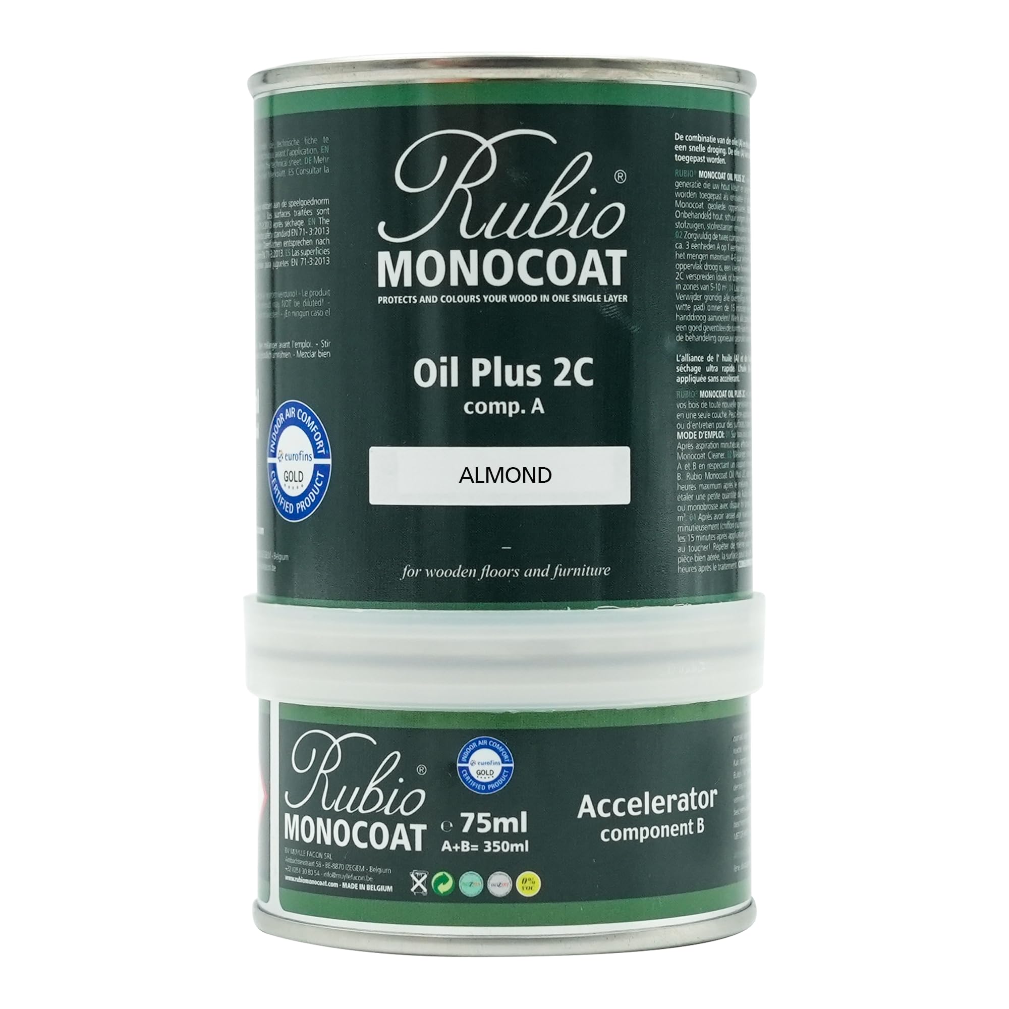 Rubio Monocoat Wood Stain & Finish 175 ft² - Almond | Oil Plus 2C | Quick-Dry, Eco-Friendly Linseed Wood Oil for Indoor Use, Includes Accelerator (Part B) | Protector | 350 ml