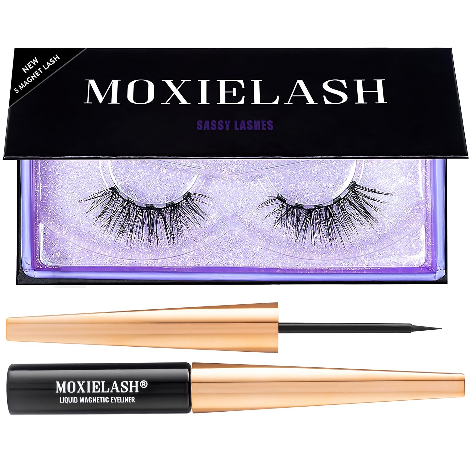 MoxieLash Sassy Kit - Mini Liquid Magnetic Eyeliner for Magnetic Eyelashes - No Glue & Mess Free - Fast & Easy Application - Set of Sassy Lashes &