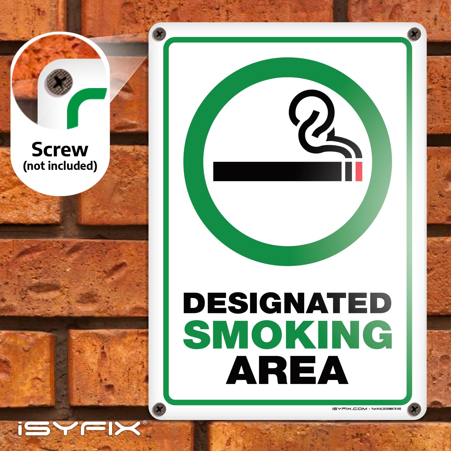 Designated Smoking Area Sign - 7x10 Inch Aluminum Outdoor Sign With Laminated Finish