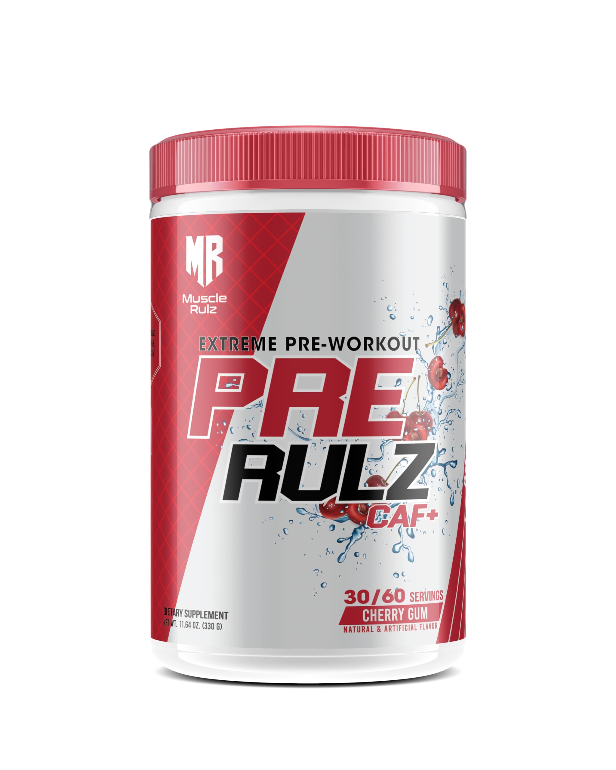 MUSCLE RULZ PRE RULZ Pre-Workout Available in 30/60 Servings (Half/Full Scoop) Amplify Energy, Enhance Focus, and Boost Endurance (Cherry Gum)