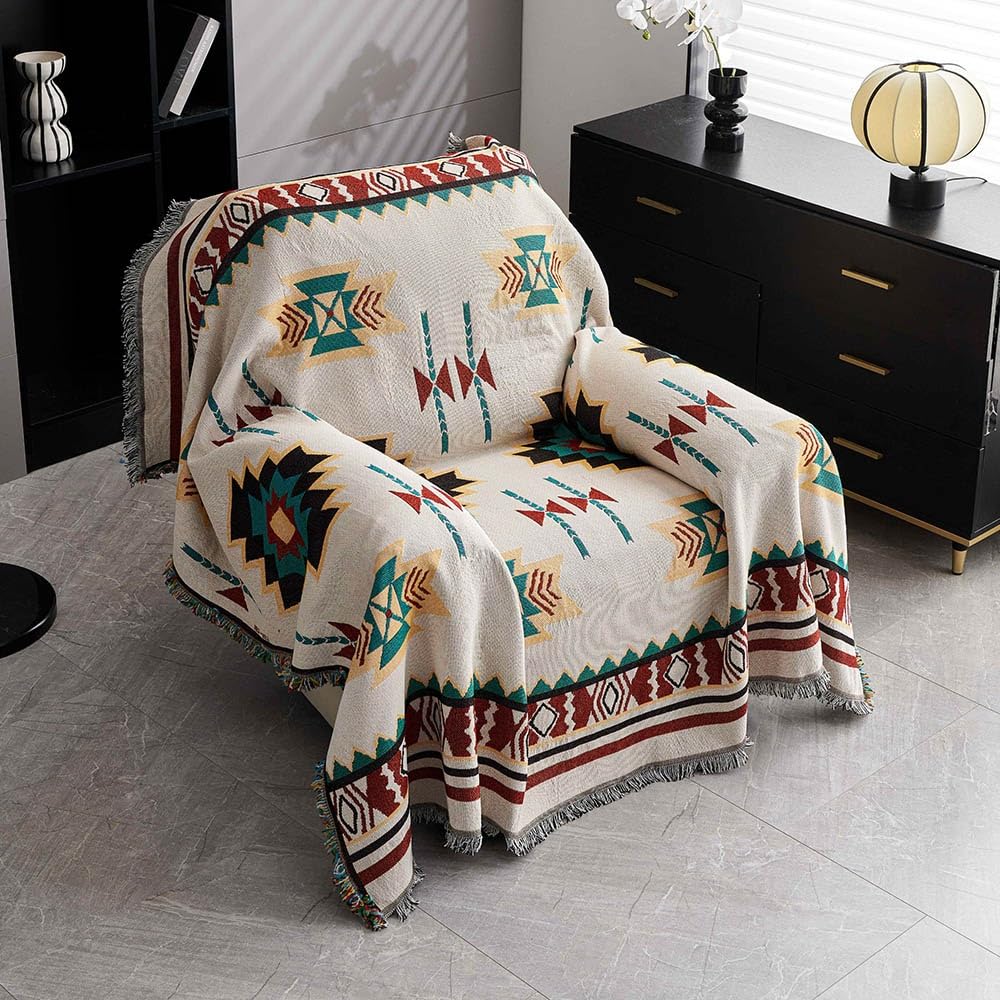 Housse de canapé 1 2 3 4 places universelle et jeté de canapé bohème beige