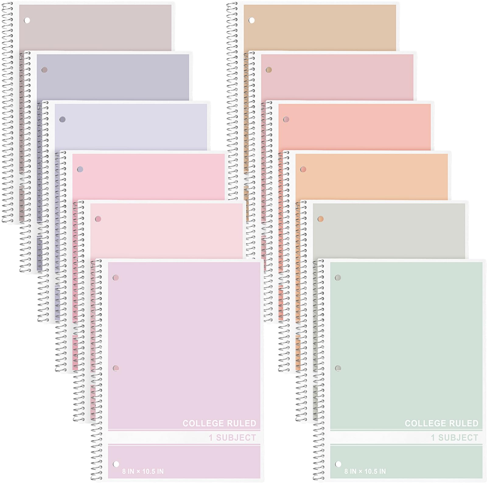 Crtiin 12 Pcs 1 Subject Spiral Notebook for Work Pastel Color College Ruled 8 x 10 1/2 Inch Spiral Journal Notebook 3 Hole Punched Paper Tear Line 50 Sheets Office School Study Supplies
