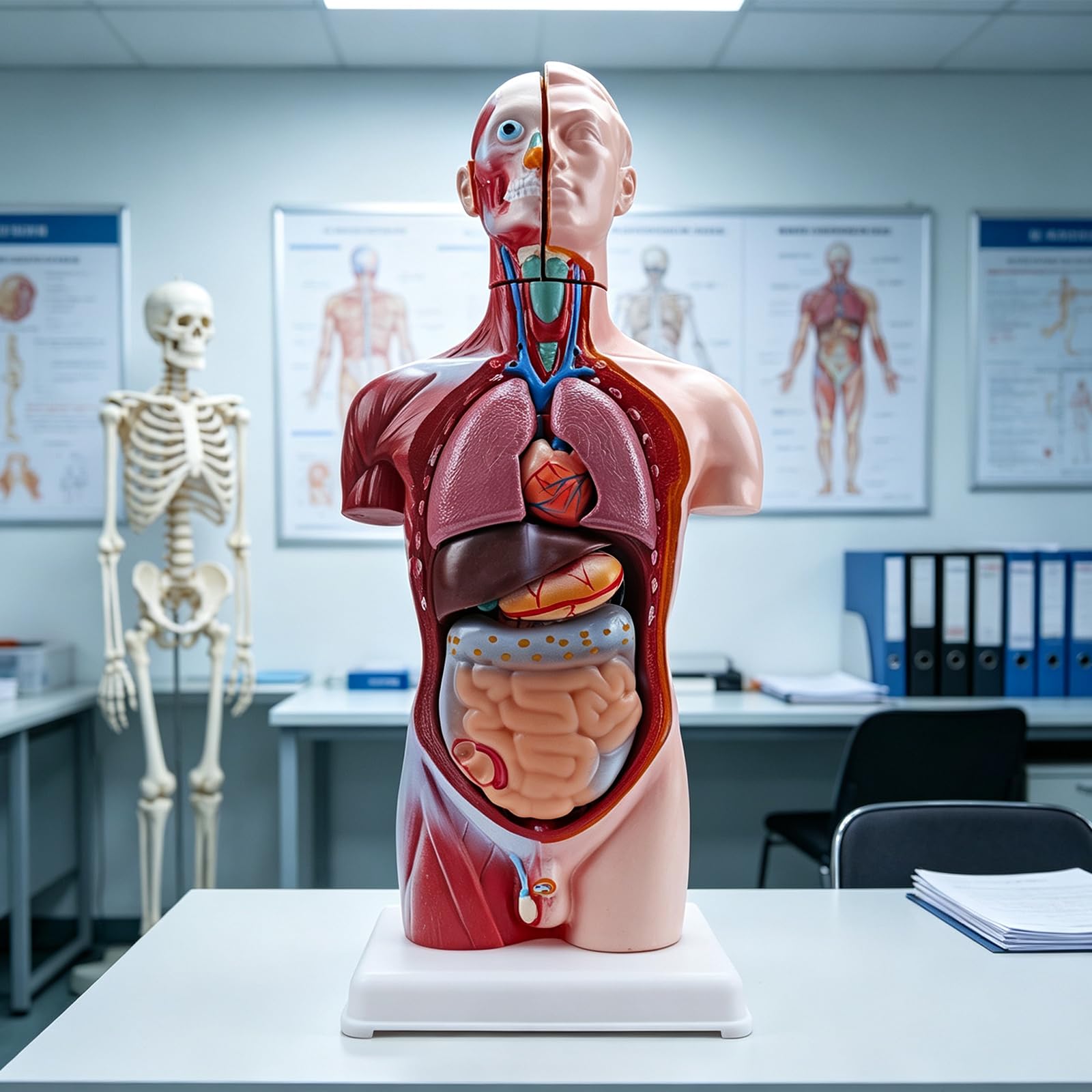 Modello di torso di educazione scientifica con sezioni di anatomia contrassegnate a colori | Base verticale, pezzo dimostrativo per studio scolastico, guida alla preparazione delle lezioni