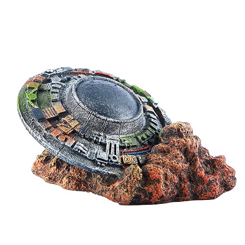 Ulifery Sunken UFO Aquarium Decoration Wrecked Sci-fi Spaceship Ornament Alien Item for Betta, Little