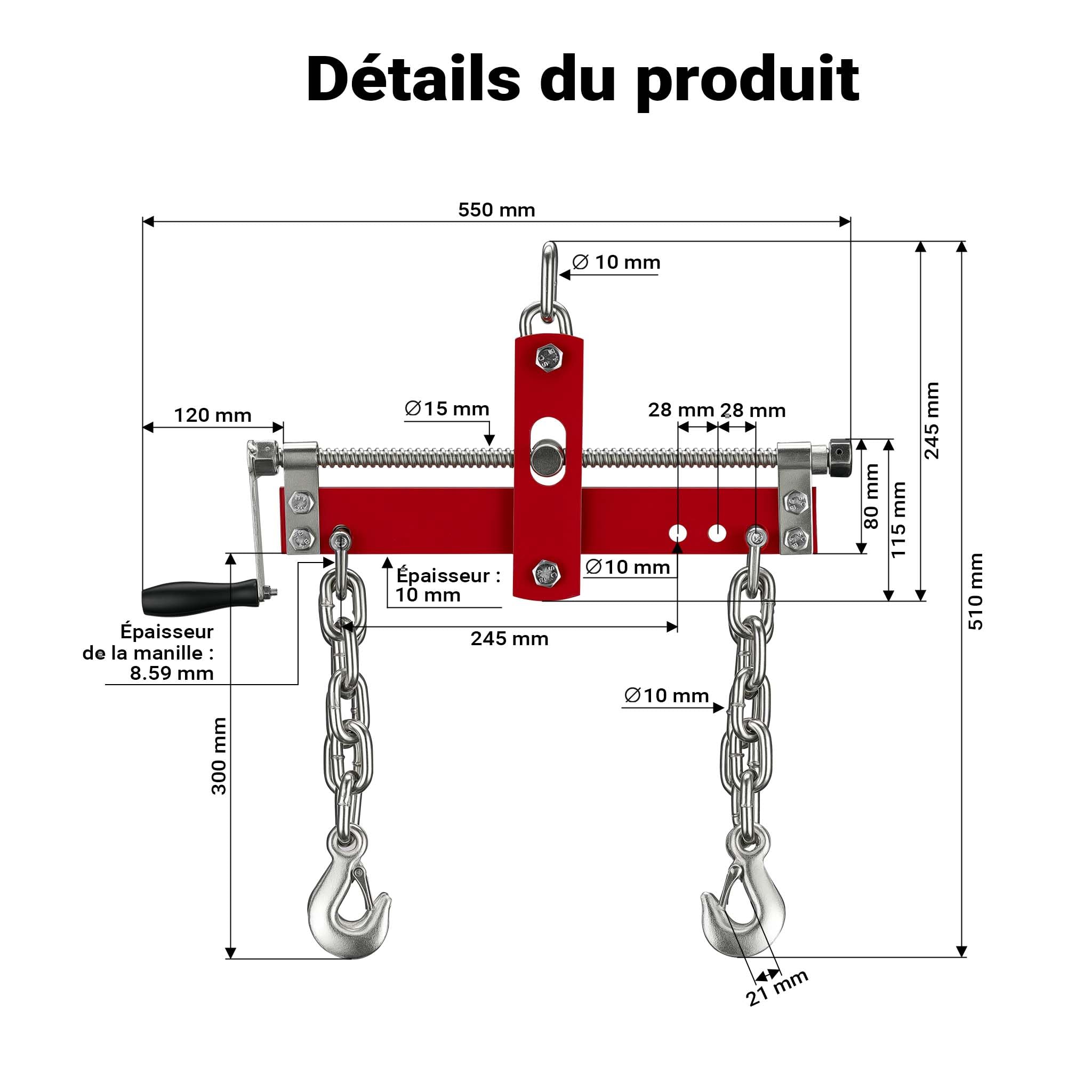 WilTec 900kg Équilibreur Charge Grues Atelier Positionnement Levage Moteur Traverse Balancier Garage