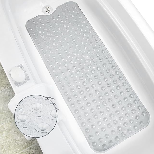 Non-Slip Bath Mats for Bathroom Anti Mould Bathtub Mats with Suction Cups and Drain Holes Non Slip Shower Mats for Adults &Old People 100 x 40cm - Clear
