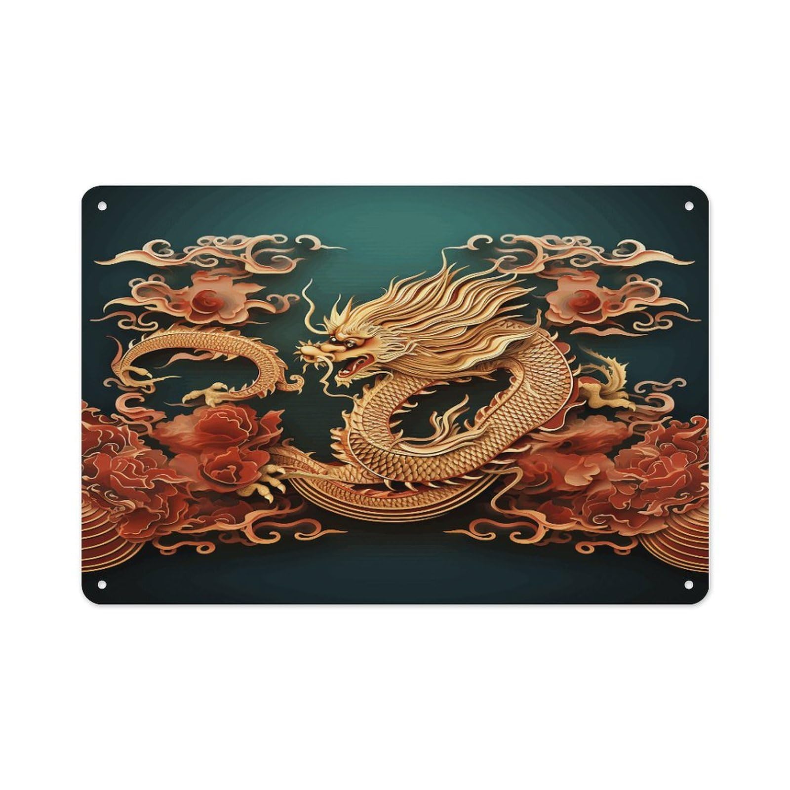 VstaDank Metal Aluminum Dragon Chinese Background Sign Wall Decor Vintage Metal Sign Plaque Boho Wall Hanging Decor Sublimation Picture Panel Personalized Plaque Poster 8x12in