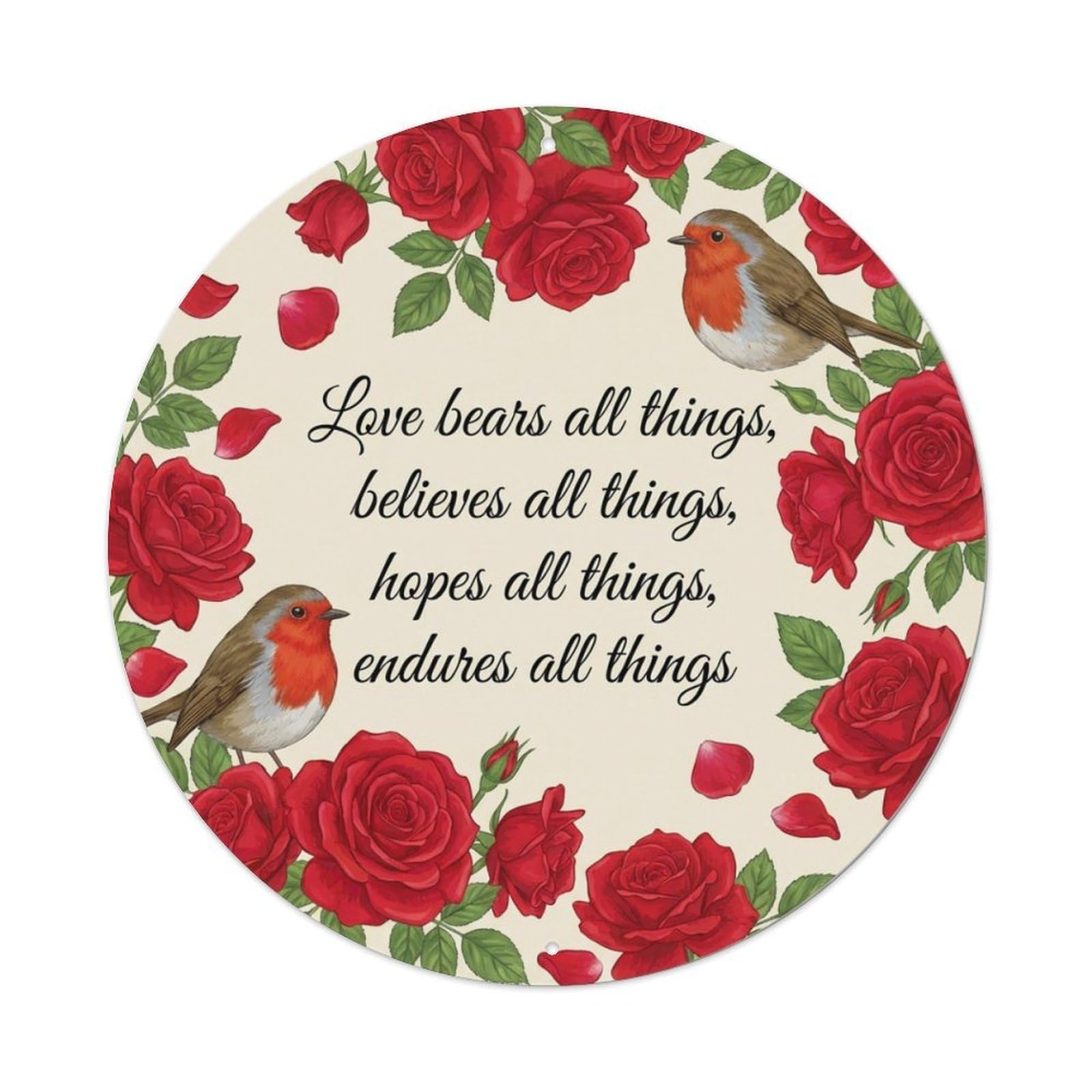 European Robin Quote Enduring All Things Rose Metal Tin Sign
