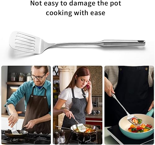 Miniatura 5 de Evanda - Espátula de metal arcoíris para cocinar, espátula ranurada de acero inoxidable chapado en titanio colorido, resistente y resistente,