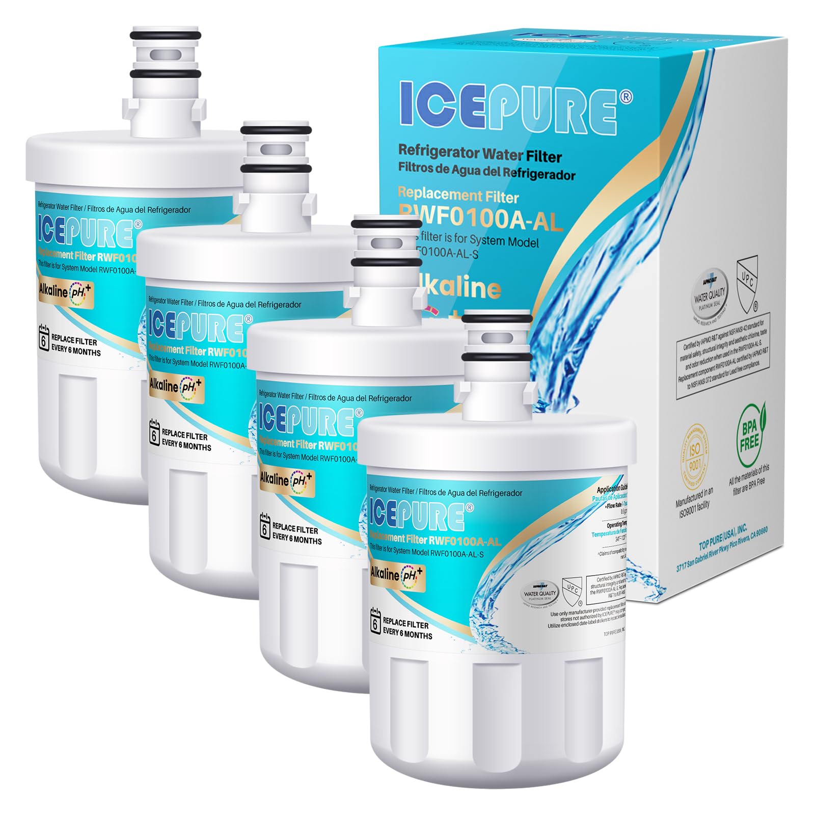 ICEPURE Alkaline 5231JA2002A Water Filter Replacement for LG LT500P,4 PACK