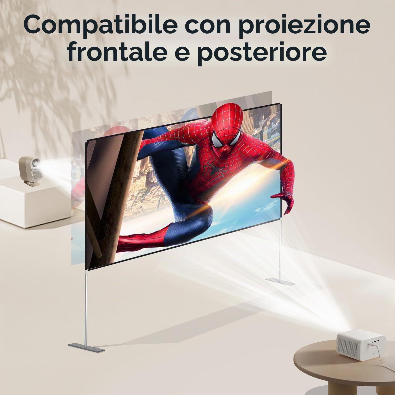Todeco Schermo per Proiettore 100 Pollici, Portatile con Supporto, 16:9 | 4K Full HD e 3D, proiezione fronte/retro, pieghevole, lavabile, borsa inclusa, per casa, ufficio e all'aperto