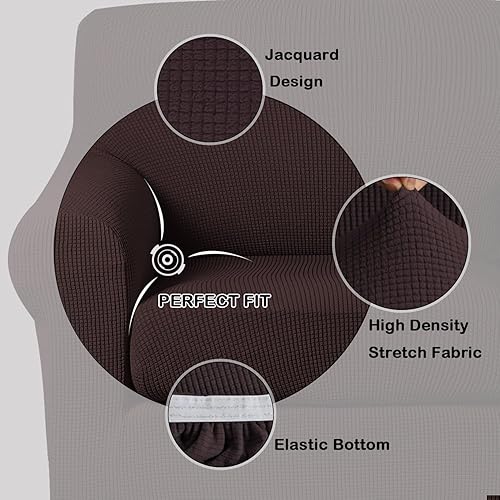 Vista 388 de Turquoize - Funda elástica para sofá de 2 piezas y 3 cojines, funda protectora lavable con elástico en la parte inferior, tela jacquard gruesa