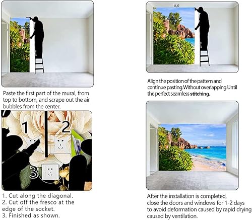 Miniatura 4 de YANFENQI Papel Tapiz para Pared De Sala Elegante Seaside Ceiling Wallpaper Landscape Wall Clings Whole New Look (W) 78.7" X(H) 78.7"