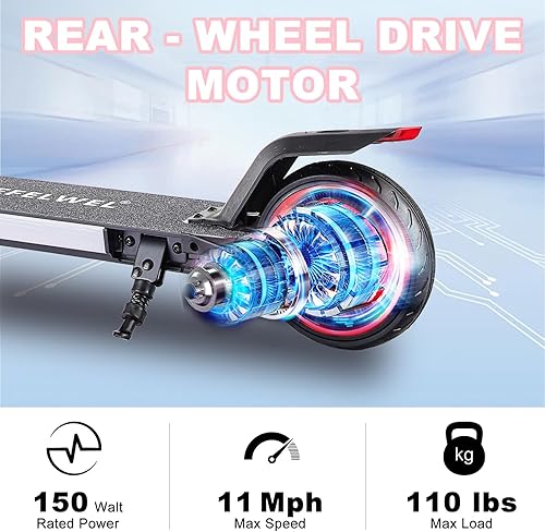 Miniatura 4 de Scooter eléctrico para niños de 6 a 12 años, motor de 150 W, 4711 mph, 60 minutos de tiempo de conducción, velocidad ajustable, pantalla LED, luces