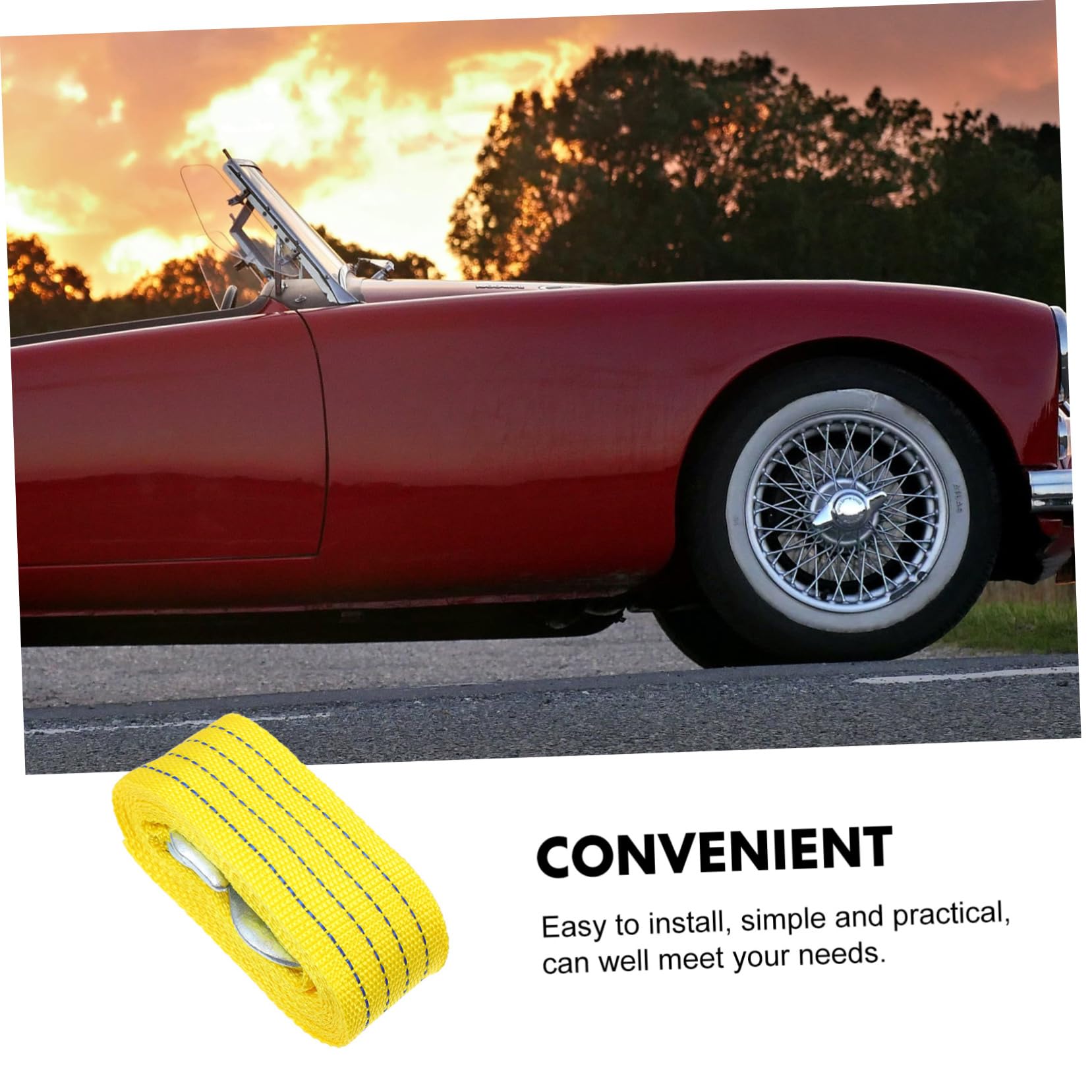 Corda di Traino Auto 2 Pezzi 3t in Nylon con Lega di Zinco | Giallo, per Veicoli e Camion, Facile da Trasportare, Accessorio di Traino per Uso Stradale